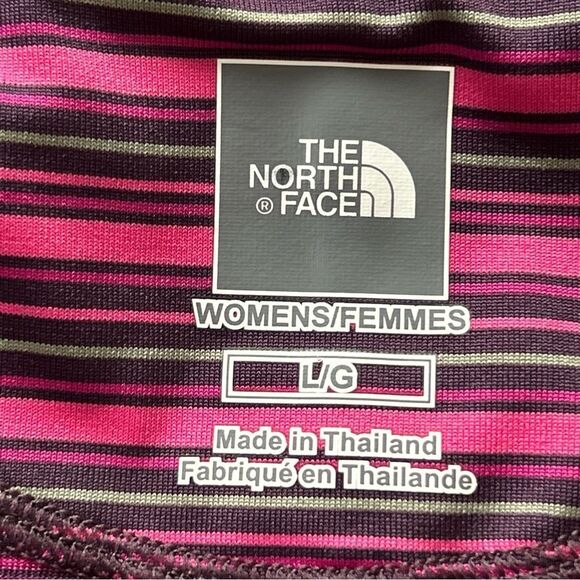 The North Face Top Women’s Large Pink Strips Vapor Wick Short Sleeve Scoop Neck - Picture 10 of 11